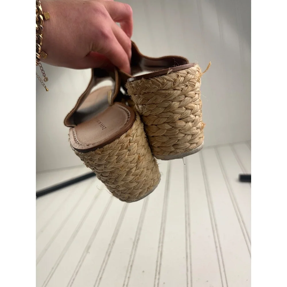 Zara Brown Suede Platform Espadrille Slide Wedge Sandals Women's Size 8-8.5